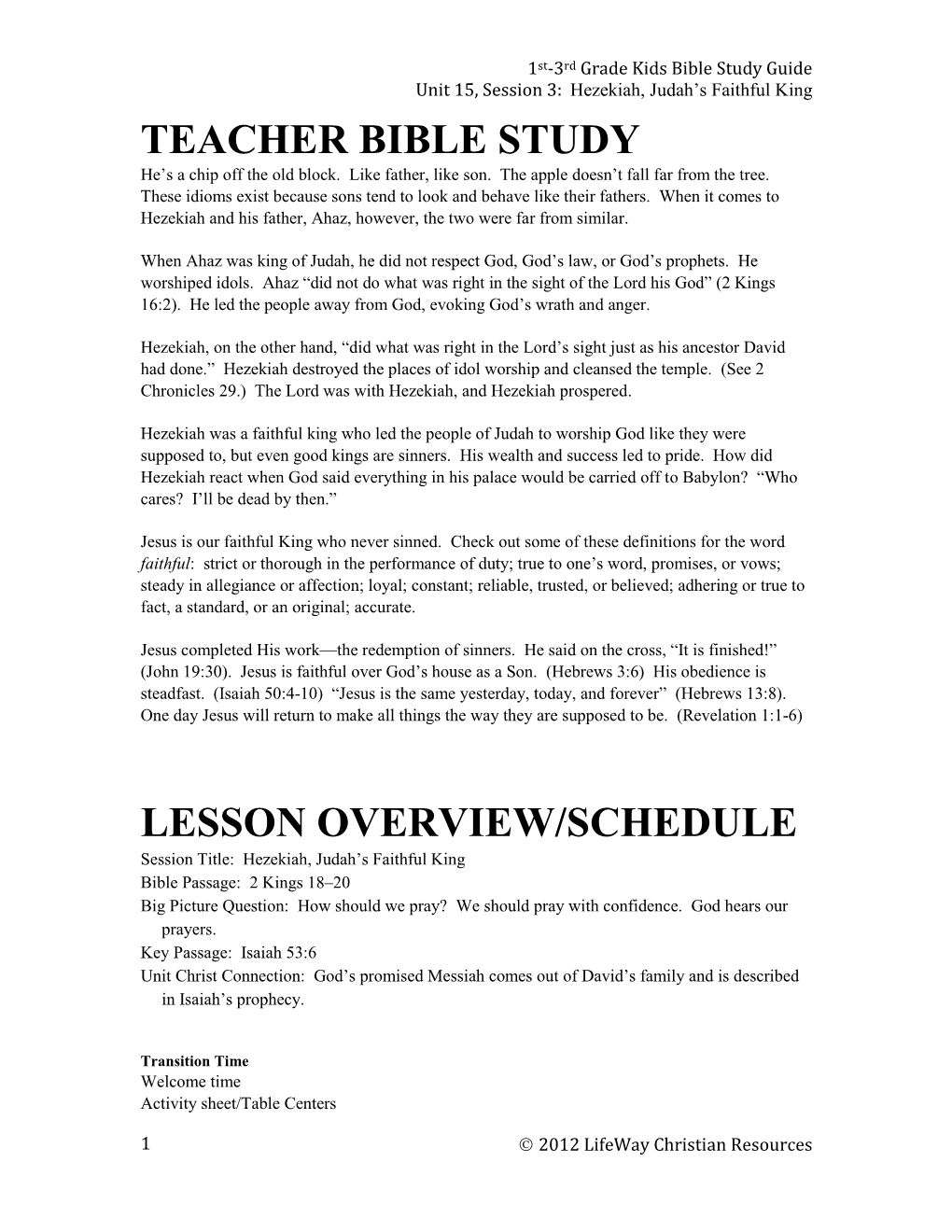 Teacher Bible Study Lesson Overview