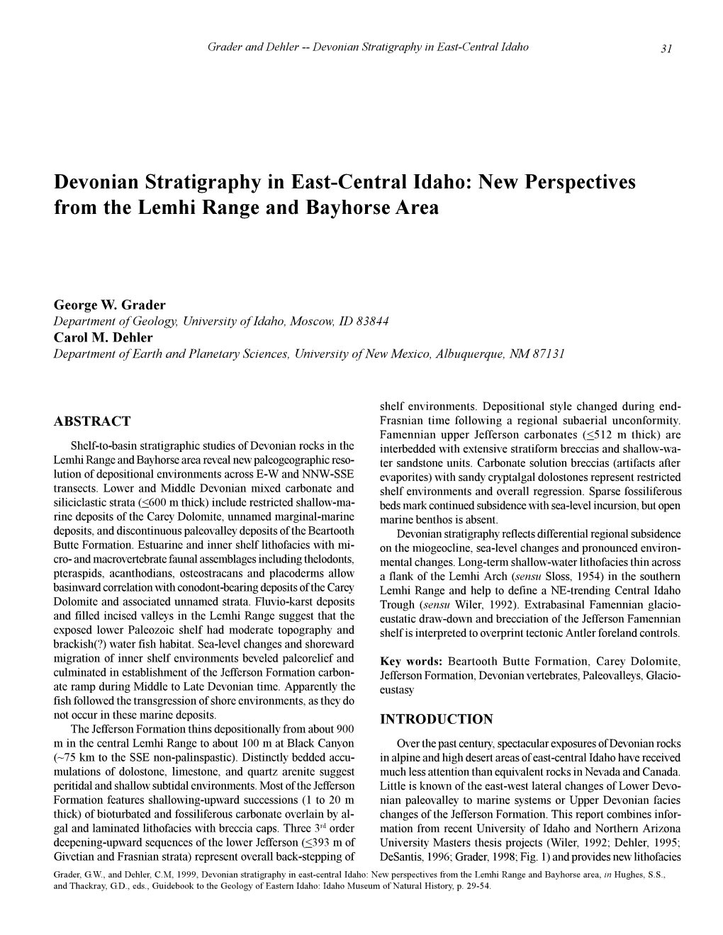 Devonian Stratigraphy in East-Central Idaho: New Perspectives from the Lemhi Range and Bayhorse Area