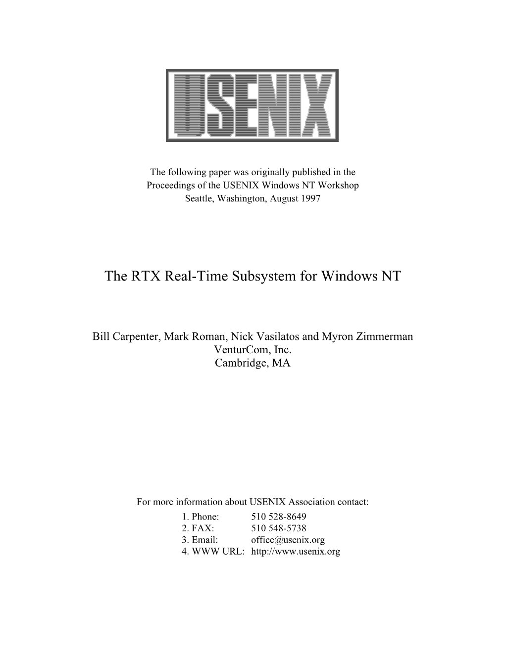 The RTX Real-Time Subsystem for Windows NT