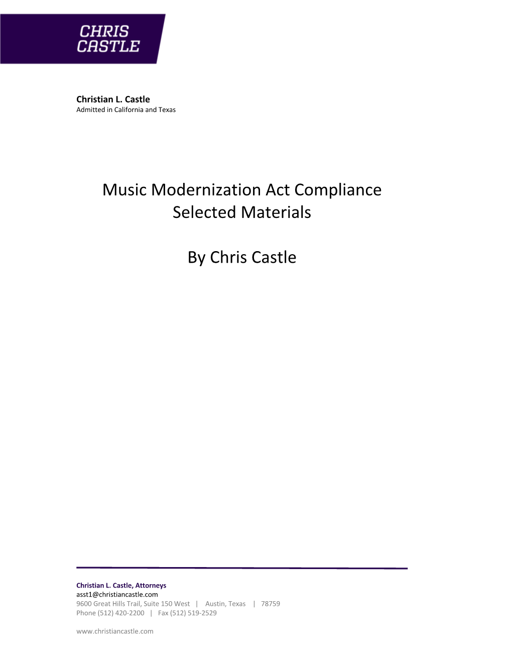 Music Modernization Act Compliance Selected Materials by Chris Castle