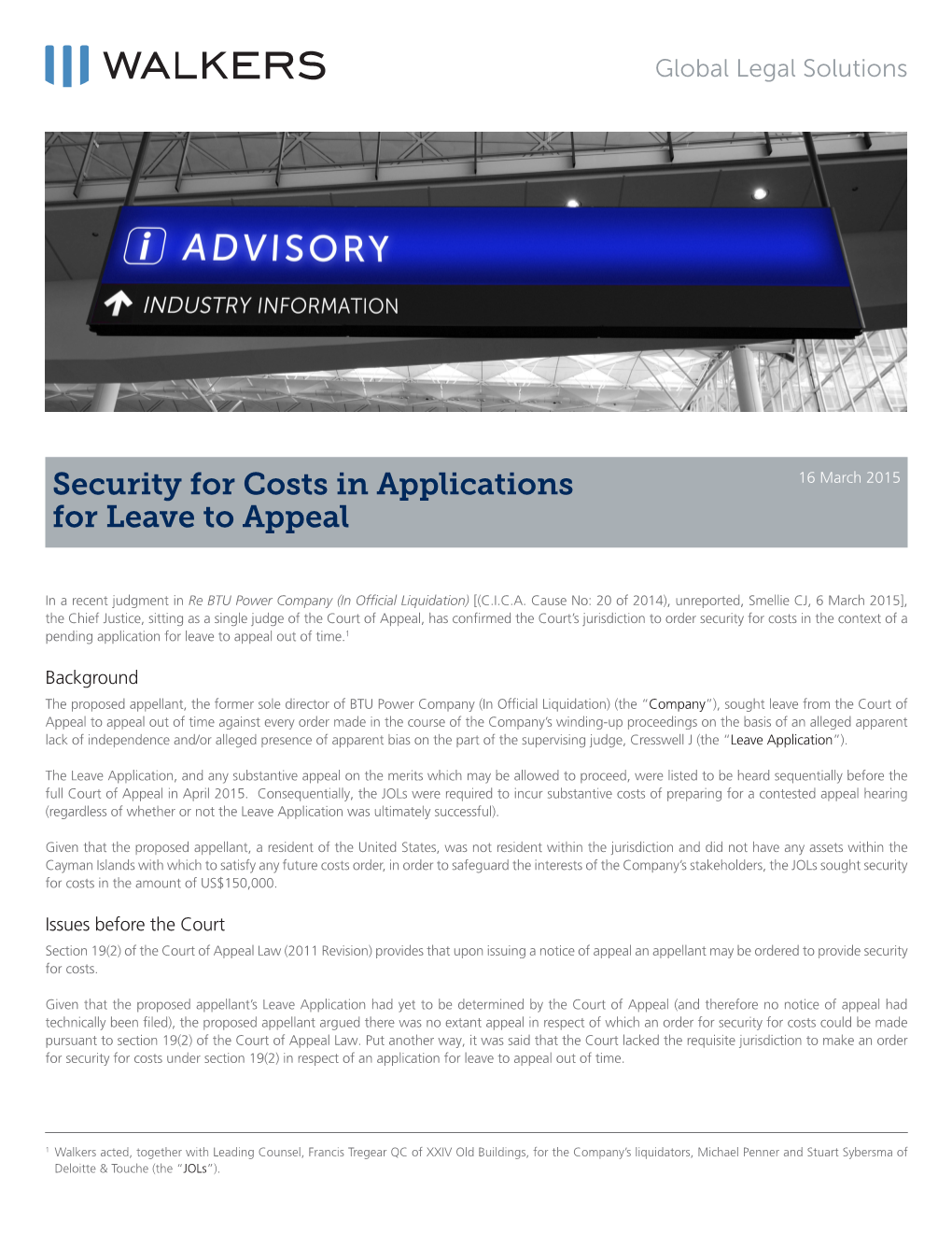 Security for Costs in Applications for Leave to Appeal