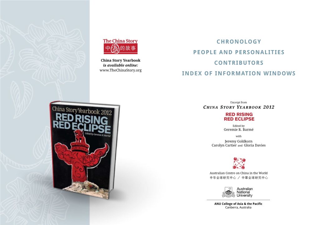 Chronology People and Personalities Contributors Index of Information