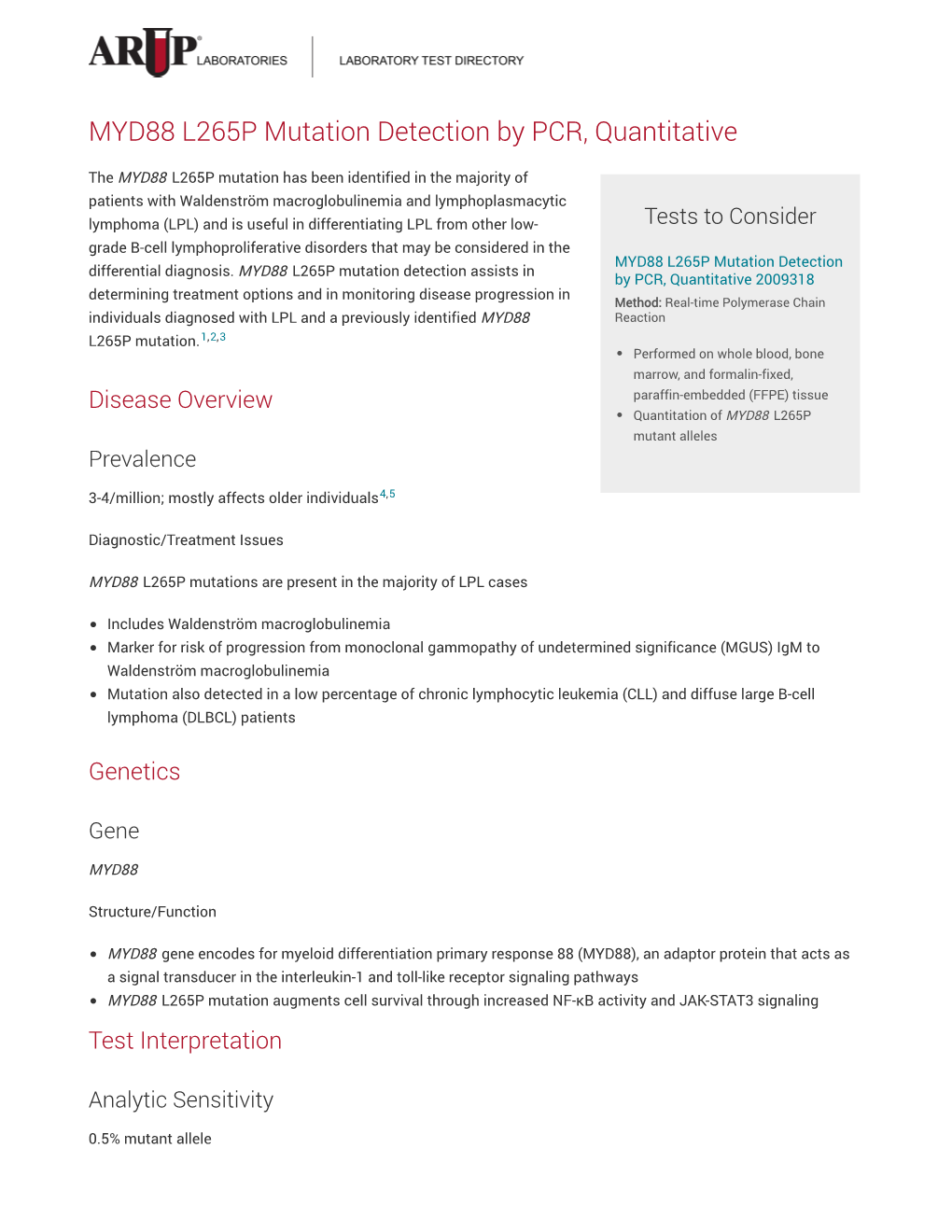 MYD88 L265P Mutation Detection by PCR, Quantitative