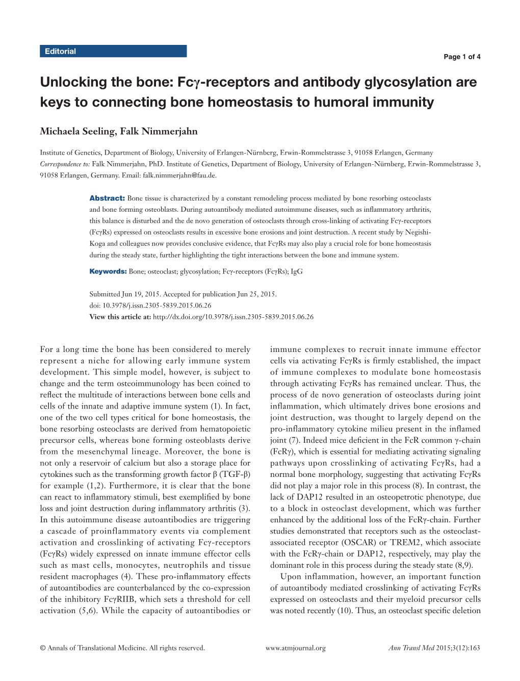Fcγ-Receptors and Antibody Glycosylation Are Keys to Connecting Bone Homeostasis to Humoral Immunity