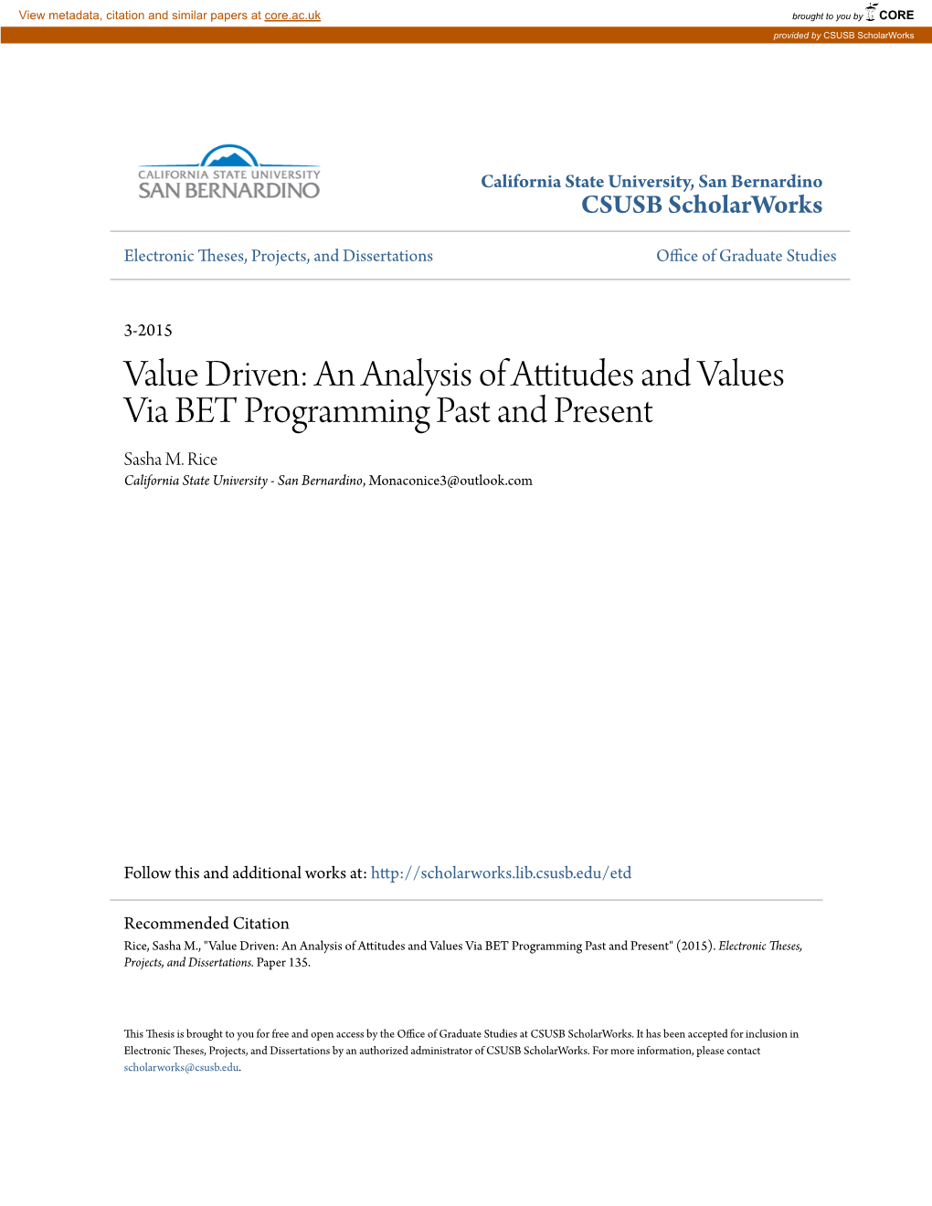 An Analysis of Attitudes and Values Via BET Programming Past and Present Sasha M
