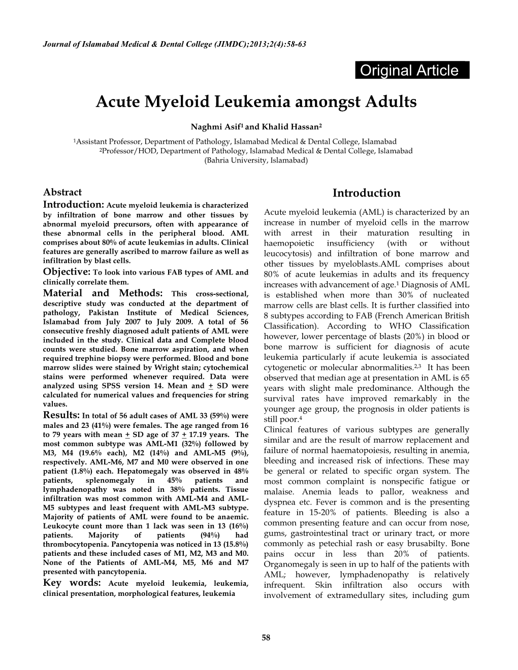 Acute Myeloid Leukemia Amongst Adults