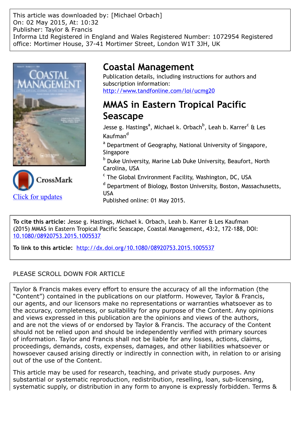 Coastal Management MMAS in Eastern Tropical