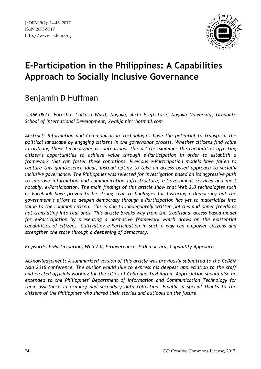 E-Participation in the Philippines: a Capabilities Approach to Inclusive