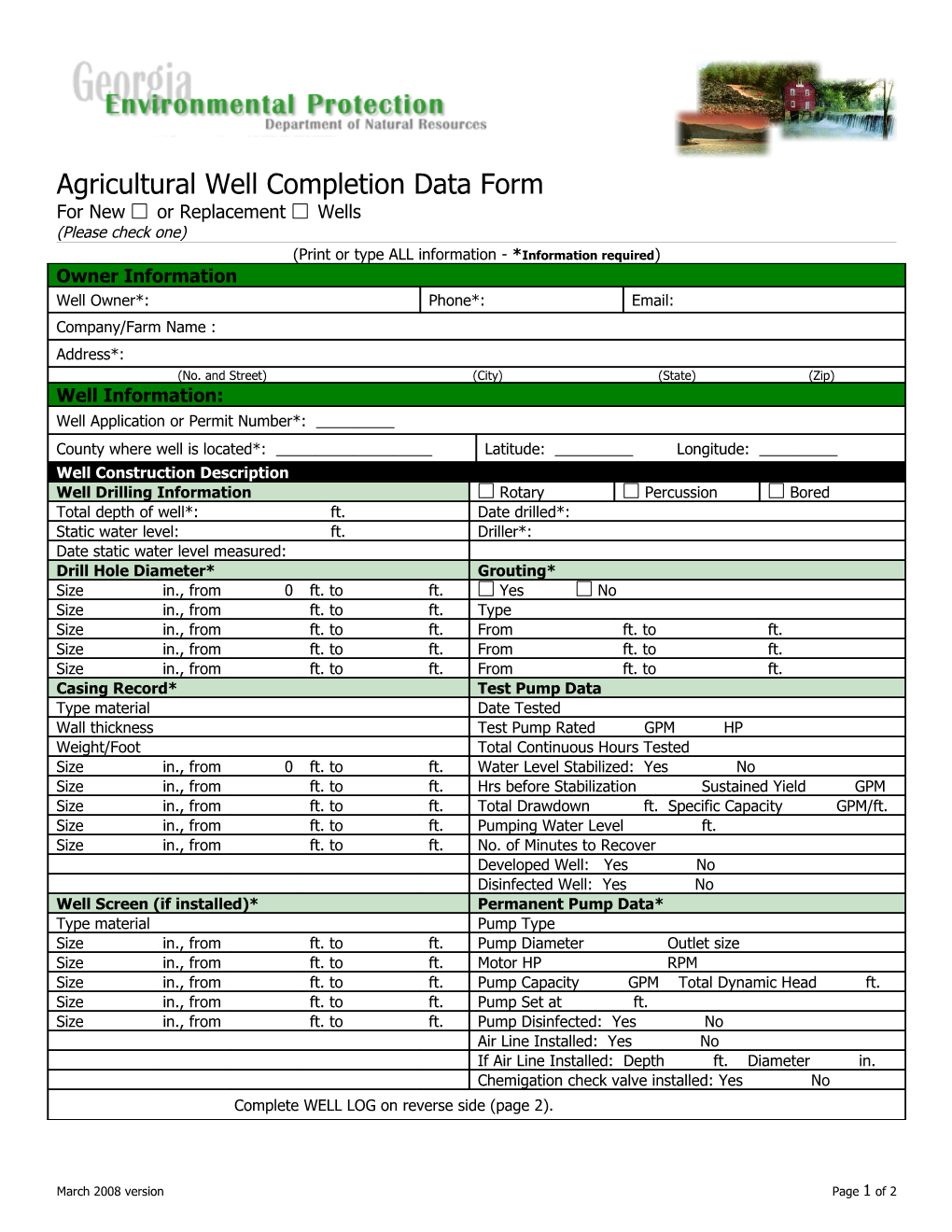 Agricultural Well Completion Data Form