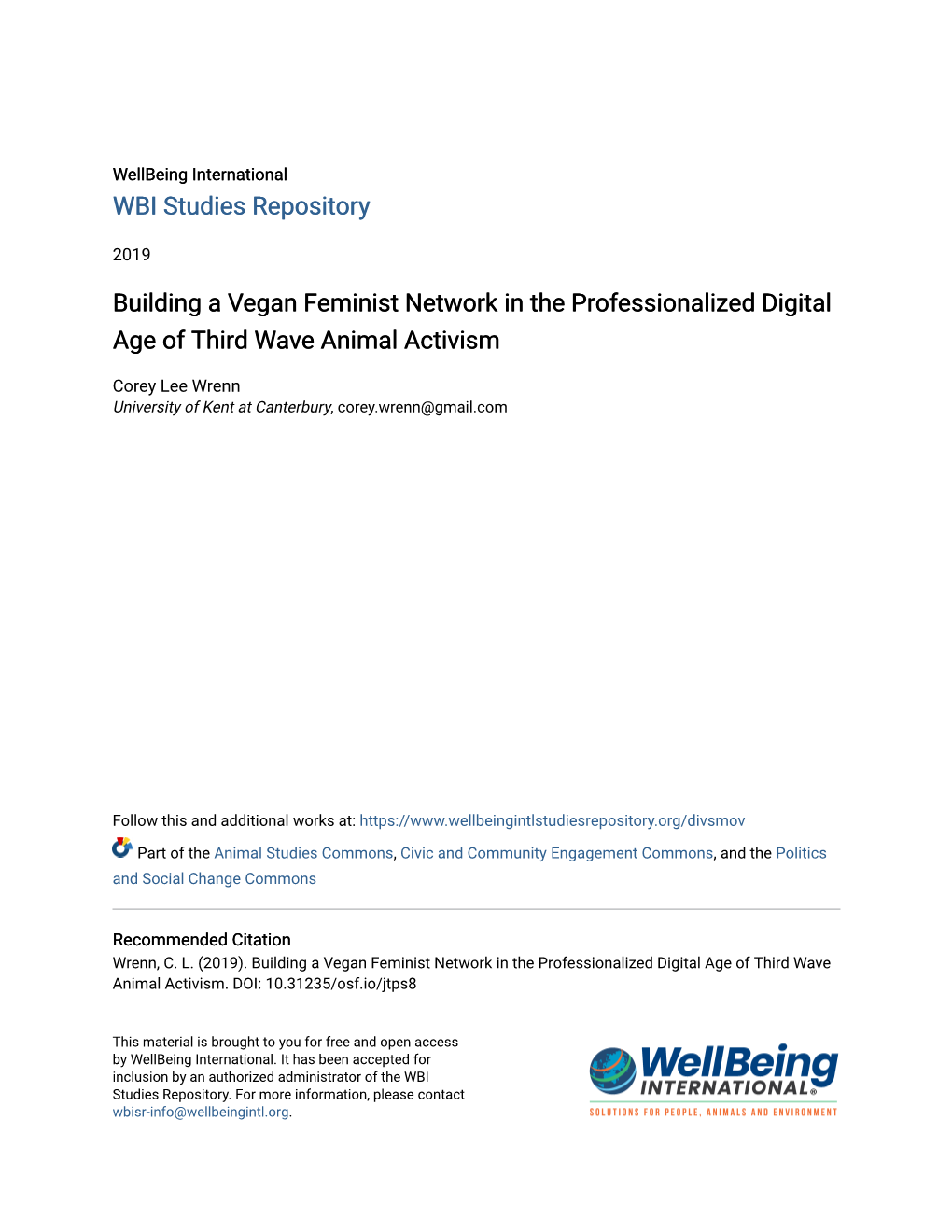 Building a Vegan Feminist Network in the Professionalized Digital Age of Third Wave Animal Activism