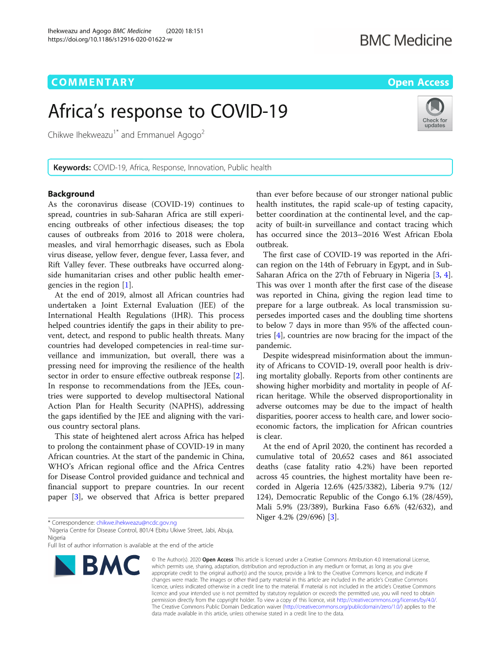 Africa's Response to COVID-19