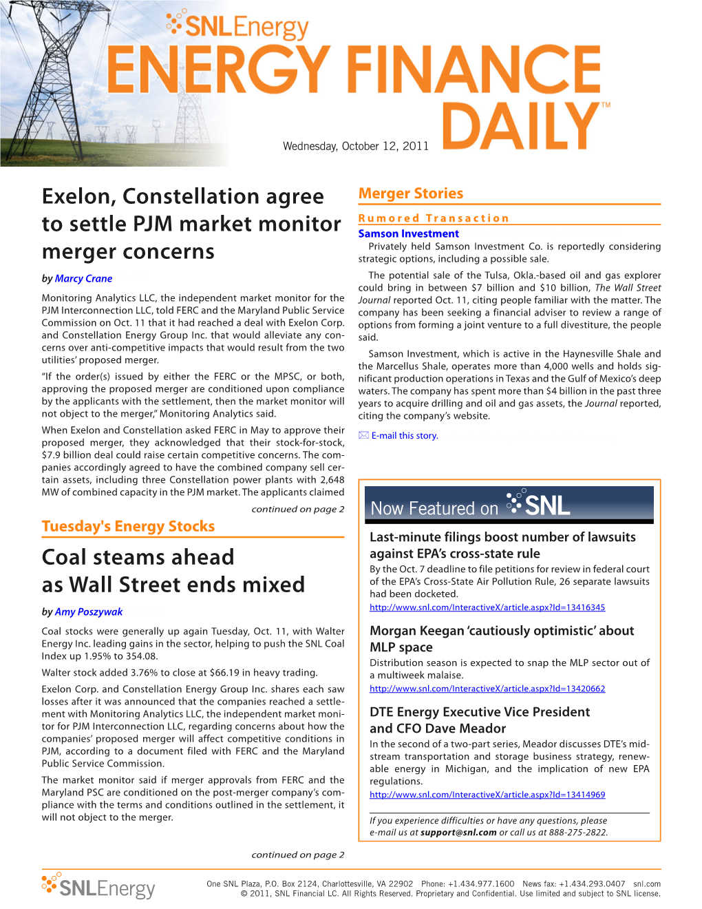 Exelon, Constellation Agree to Settle PJM Market Monitor Merger