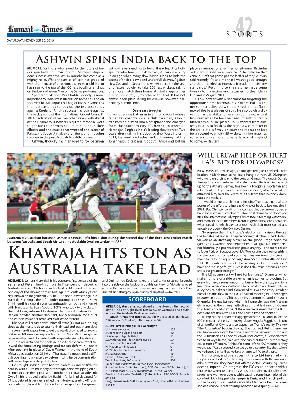 Khawaja Hits Ton As Australia Take Lead