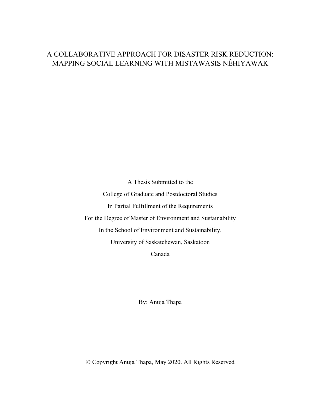 A Collaborative Approach for Disaster Risk Reduction: Mapping Social Learning with Mistawasis Nêhiyawak