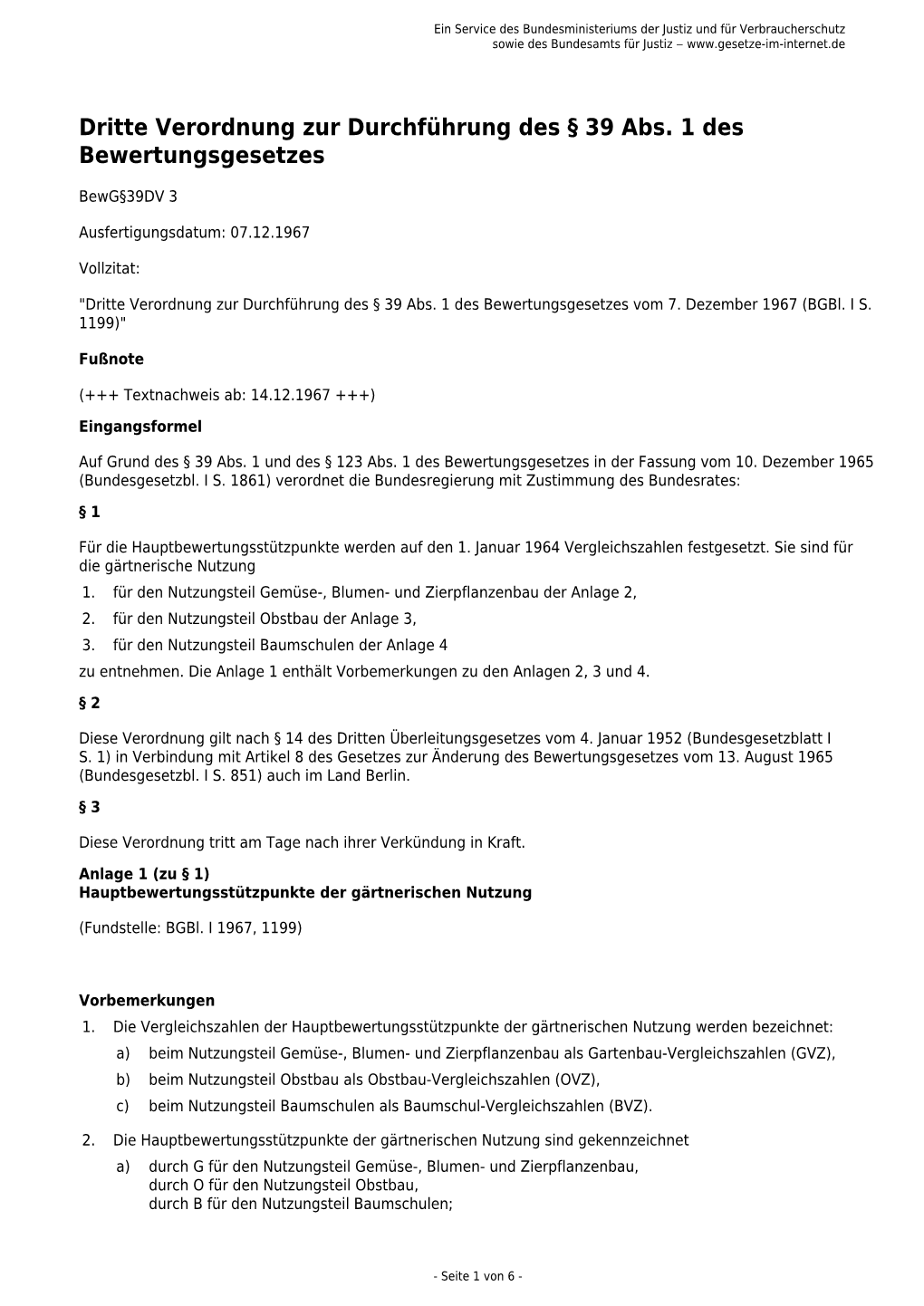 Dritte Verordnung Zur Durchführung Des § 39 Abs. 1 Des Bewertungsgesetzes