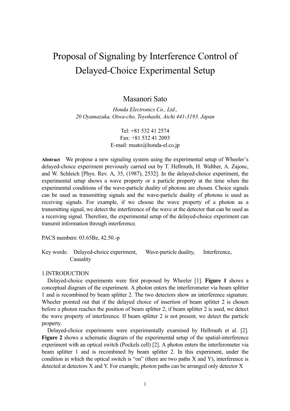 Proposal of Signaling by Interference Control of Delayed-Choice Experimental Setup