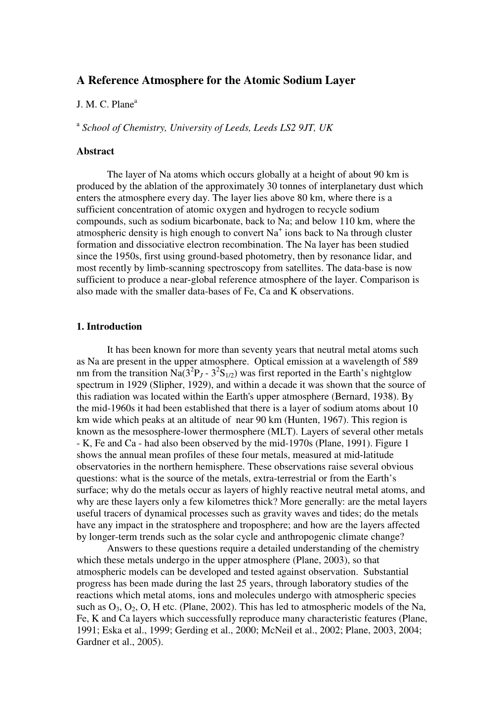 A Reference Atmosphere for the Atomic Sodium Layer