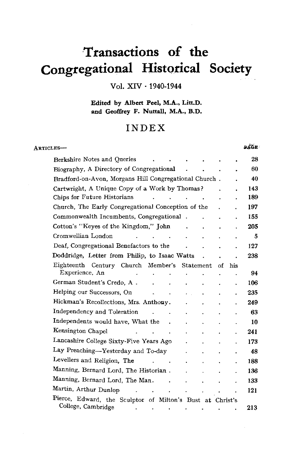 ·Transactions of the Congregational Historical Society Vol