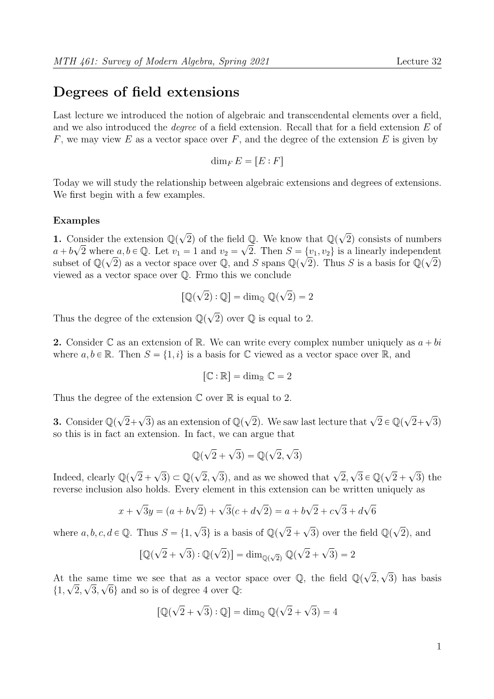 Degrees of Field Extensions