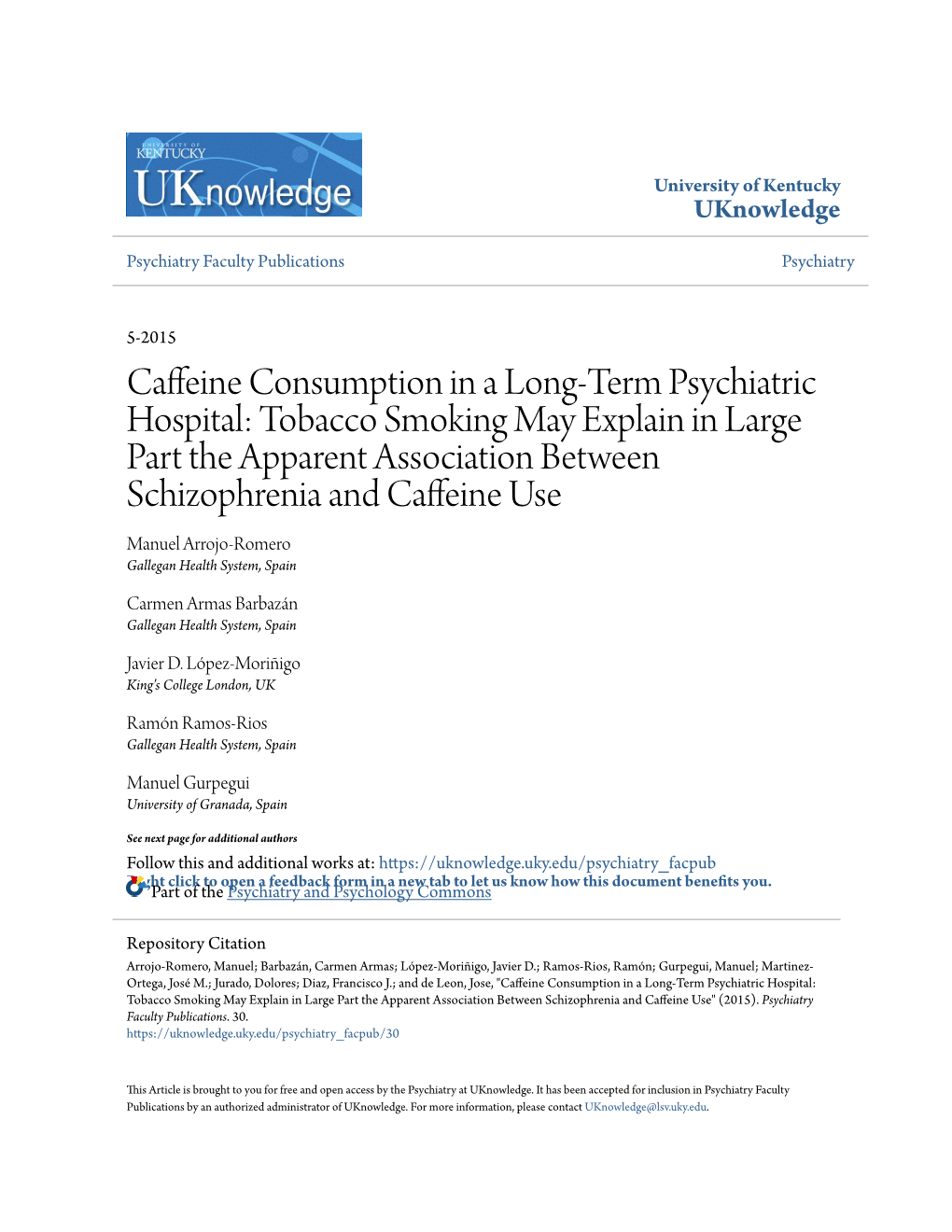 Caffeine Consumption in a Long-Term Psychiatric Hospital: Tobacco Smoking May Explain in Large Part the Apparent Association Between Schizophrenia and Caffeine Use