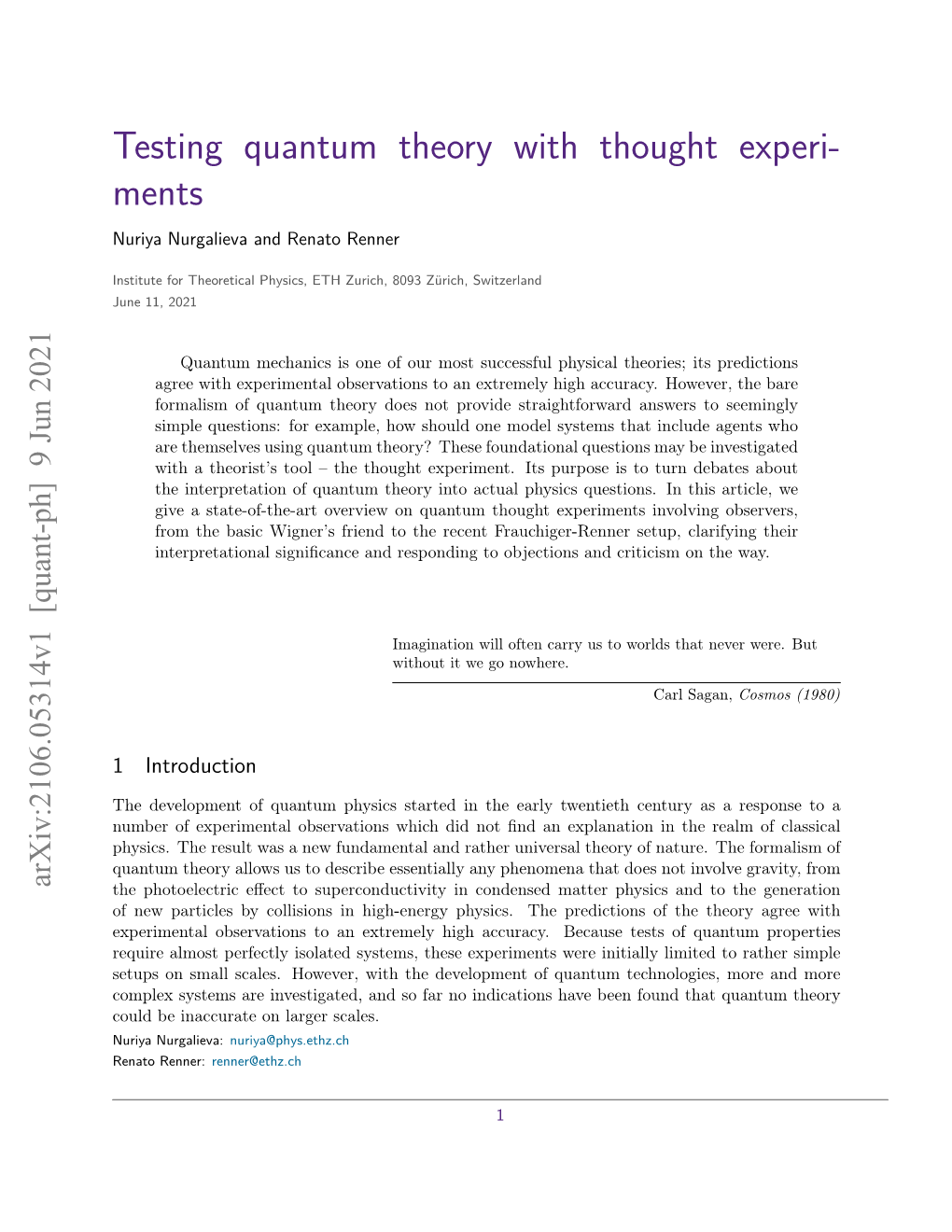 Testing Quantum Theory with Thought Experiments