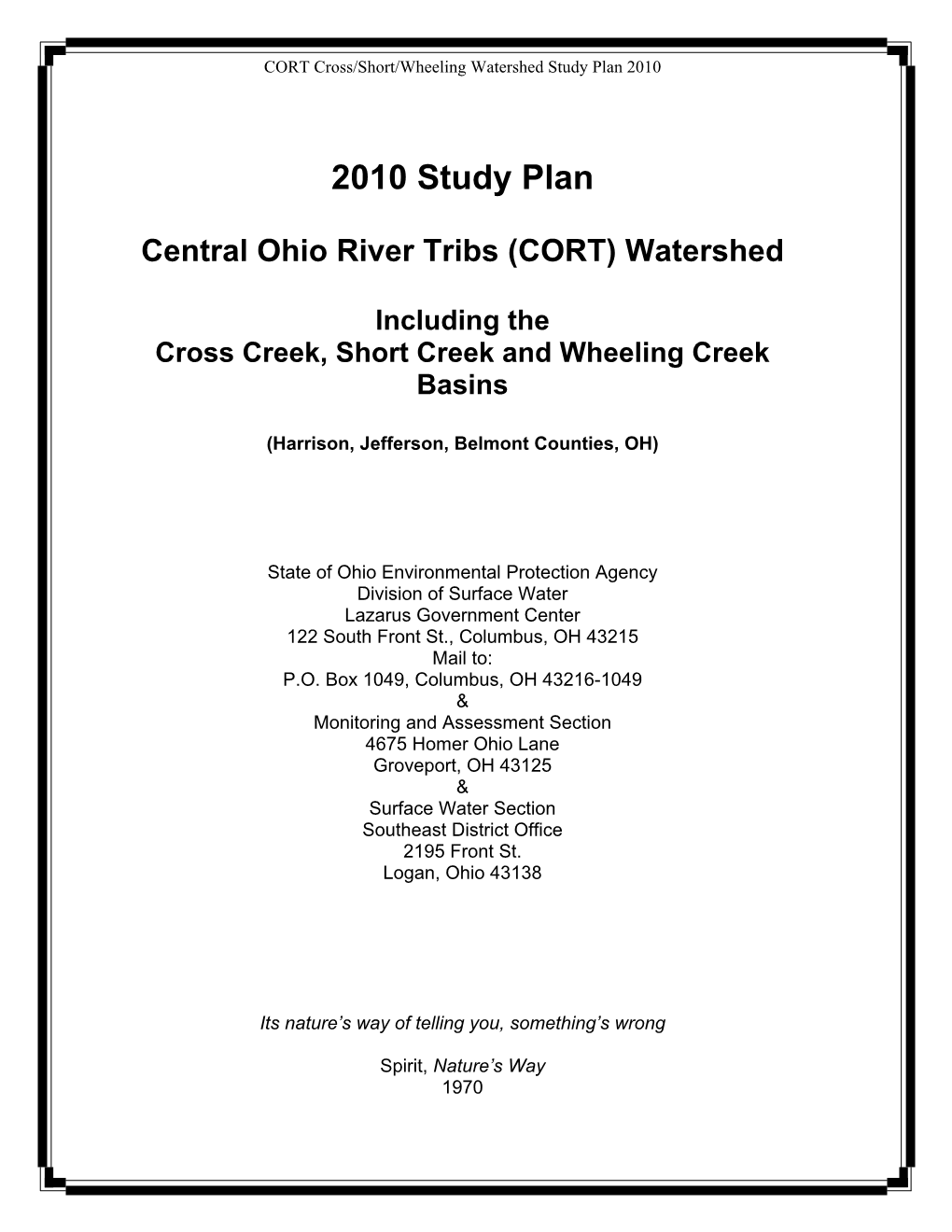 2010 Study Plan for Central Ohio River Tribs (CORT) Watershed