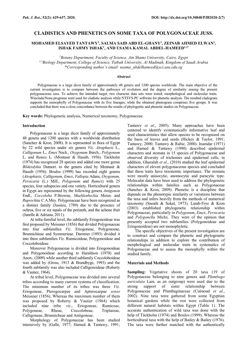 Cladistics and Phenetics on Some Taxa of Polygonaceae Juss