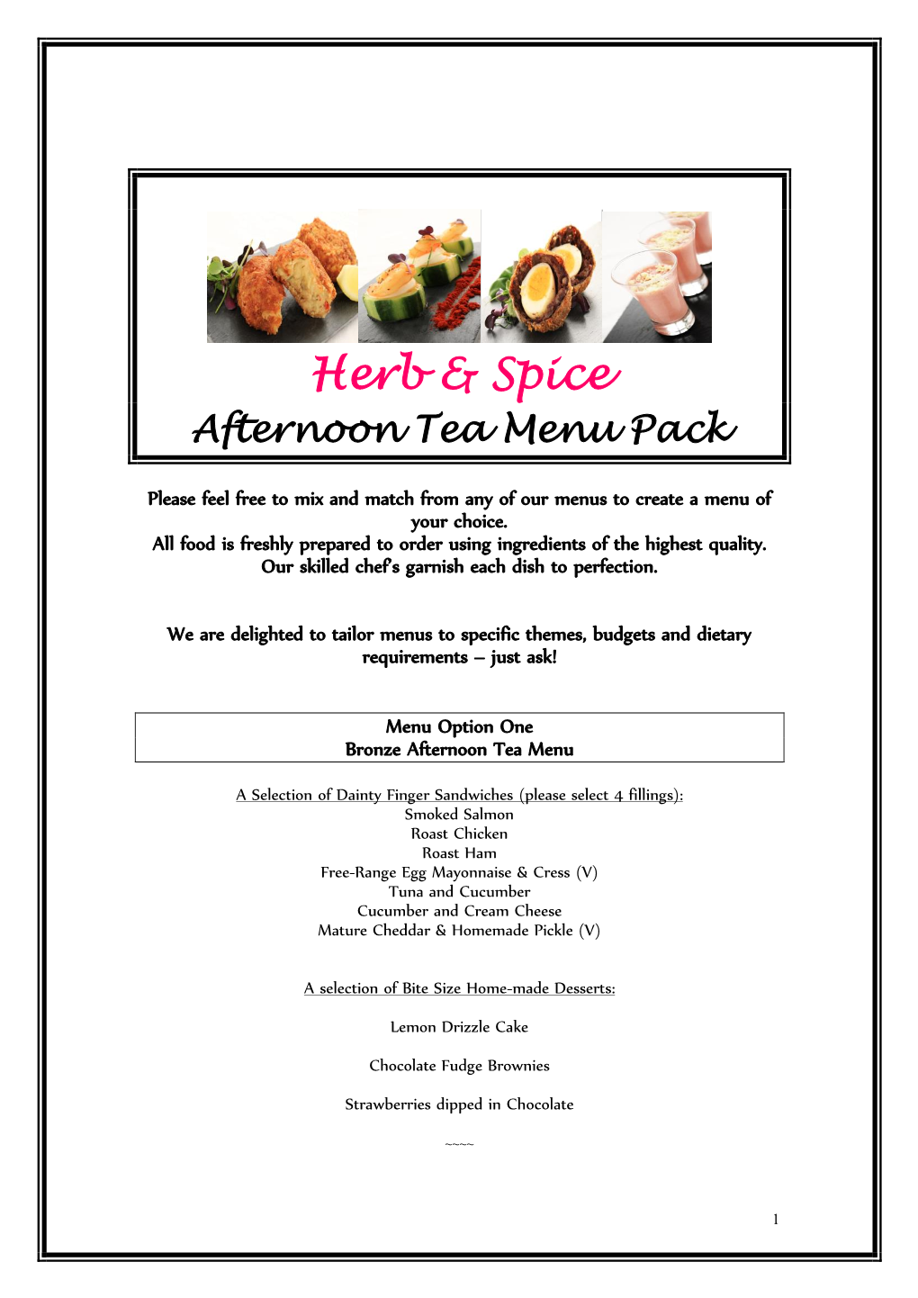 Afternoon Tea Menu Pack