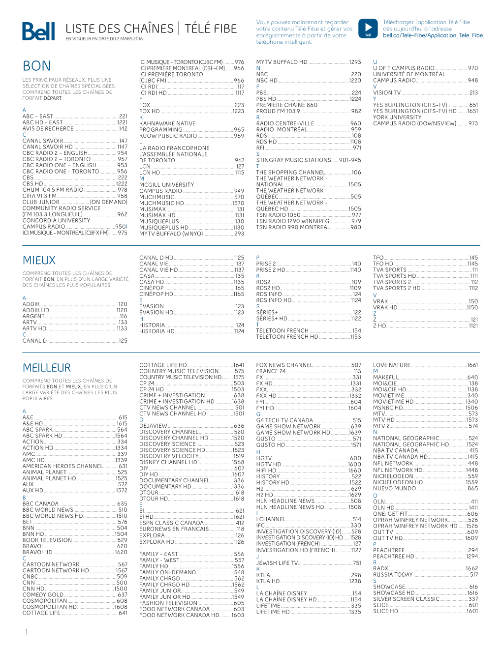 LISTE DES CHAÎNES TÉLÉ FIBE Enregistrements À Partir De Votre Bell.Ca/Tele-Fibe/Application Tele Fibe