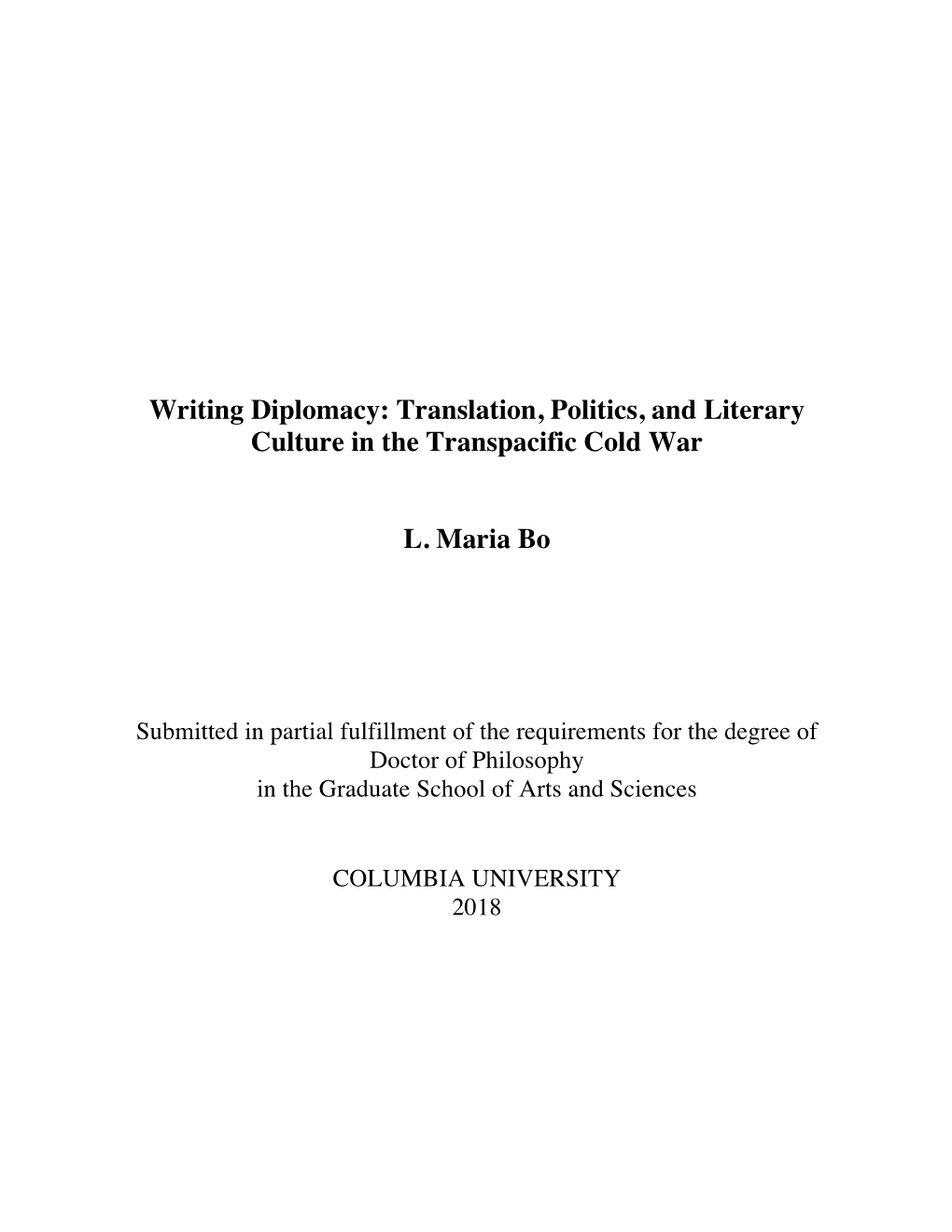 Writing Diplomacy: Translation, Politics, and Literary Culture in the Transpacific Cold War