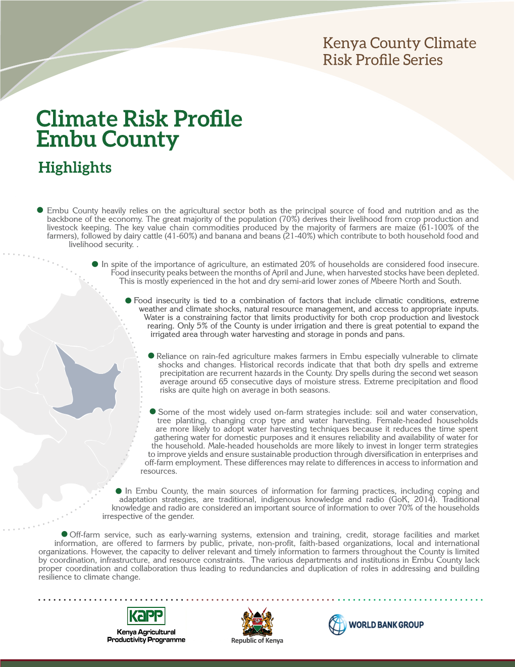 Climate Risk Profile Embu County Highlights