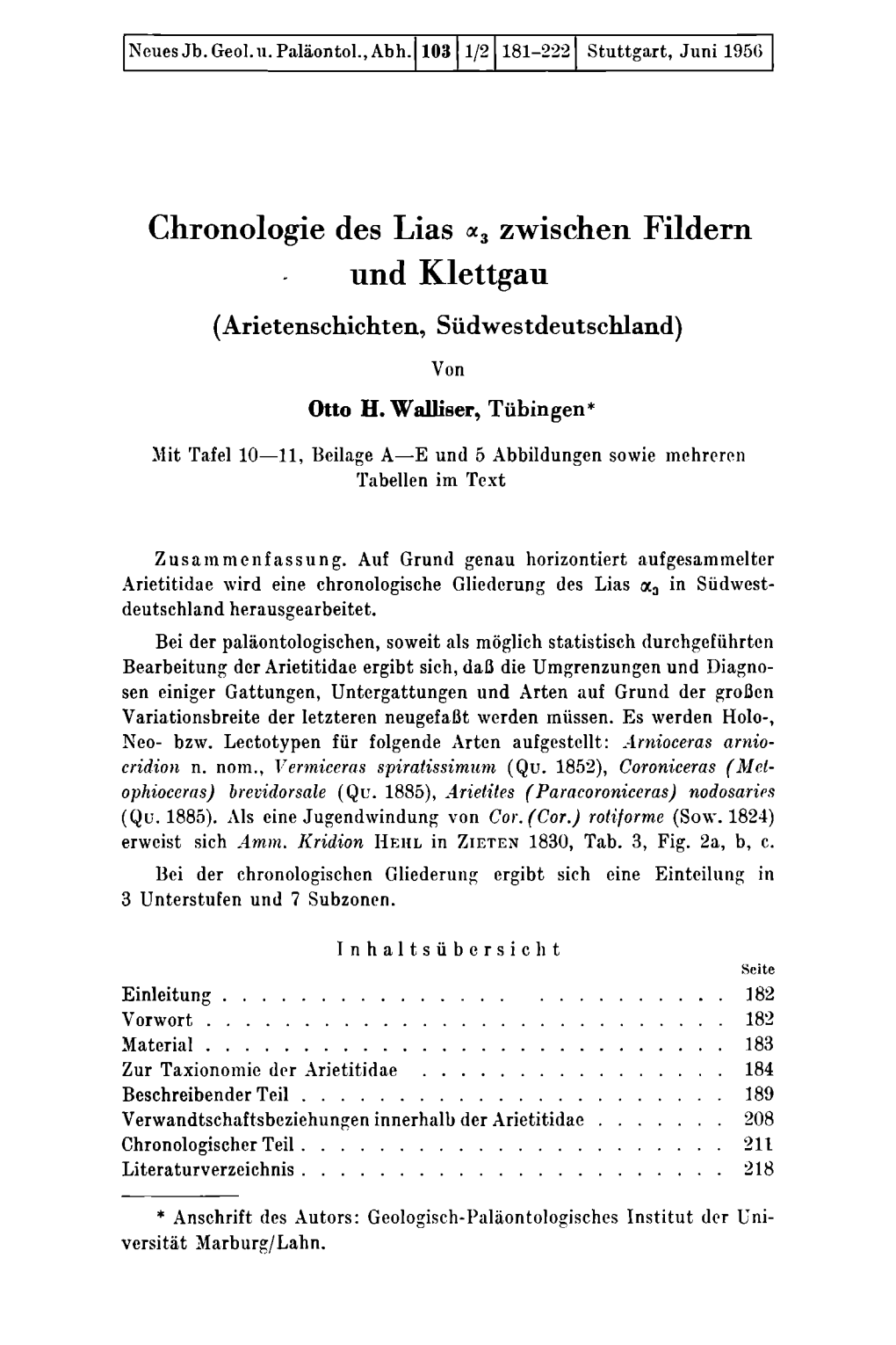 Chronologie Des Lias «3 Zwischen Fildern Und Klettgau (Arietenschichten, Südwestdeutschland) Von Otto H