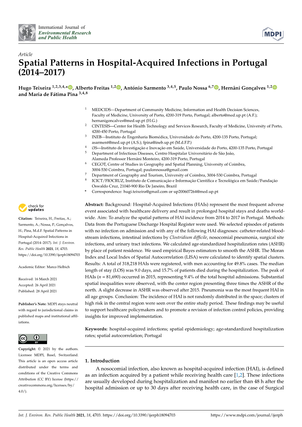 Spatial Patterns in Hospital-Acquired Infections in Portugal (2014–2017)