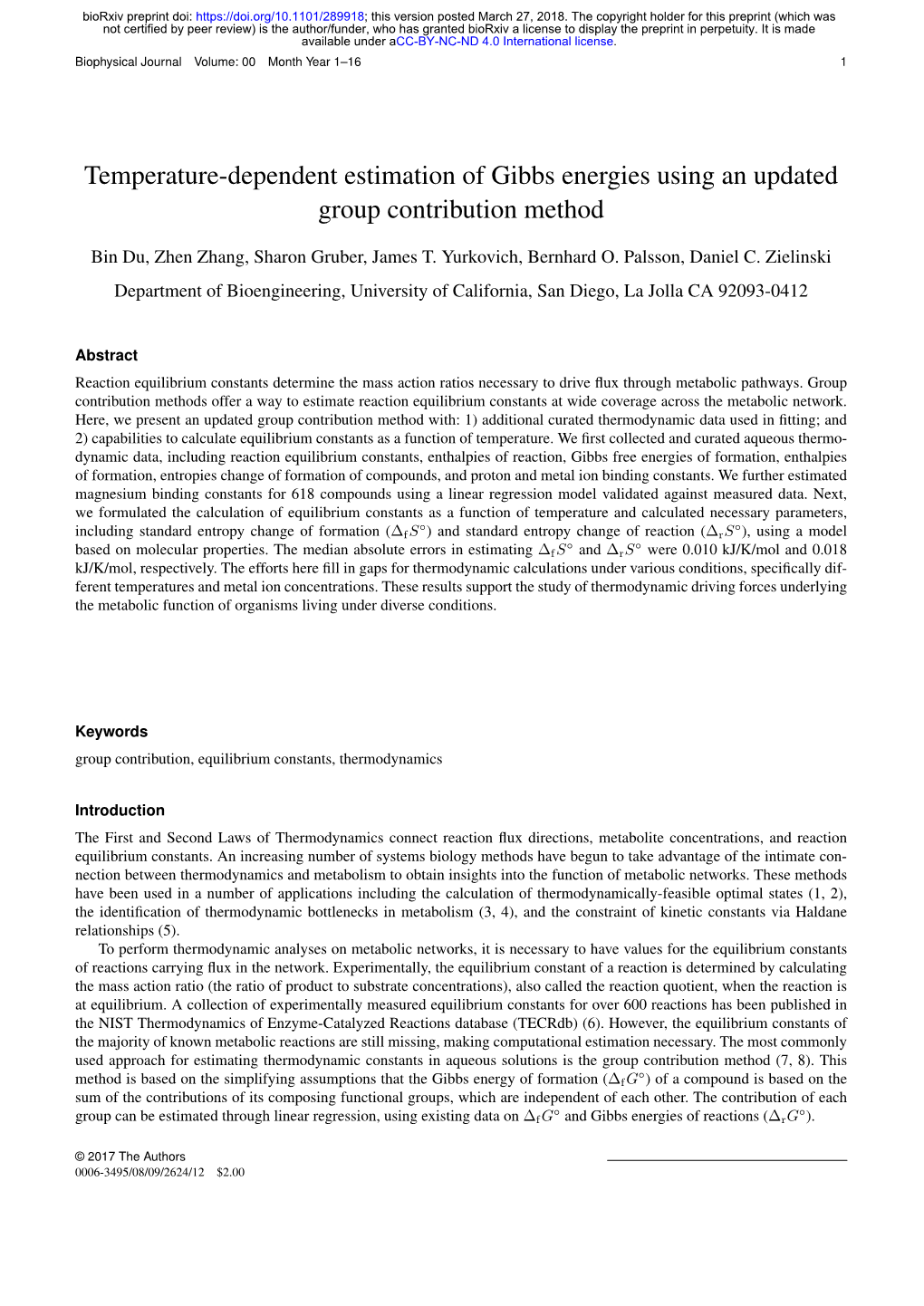 Temperature-Dependent Estimation of Gibbs Energies Using an Updated Group Contribution Method