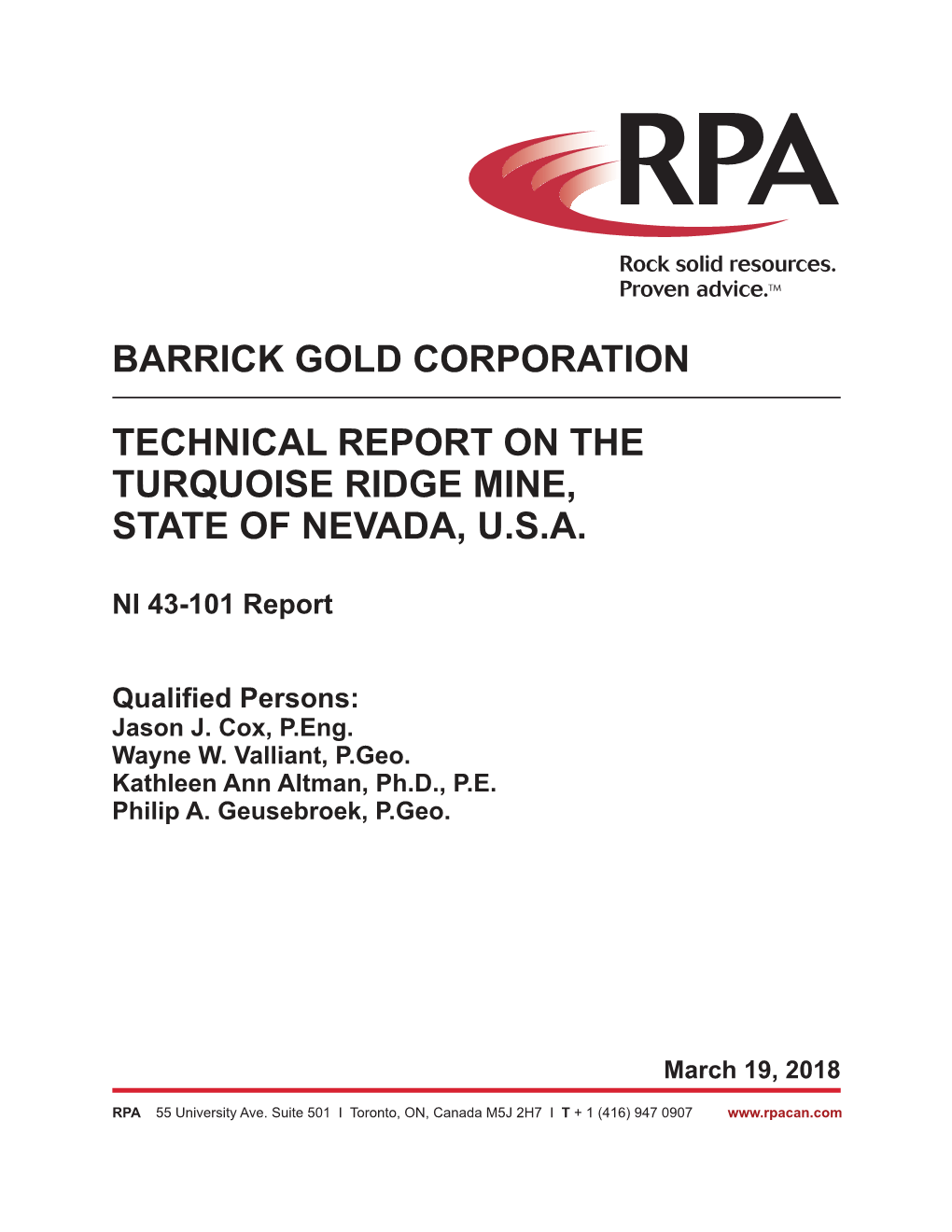 Turquoise Ridge Technical Report