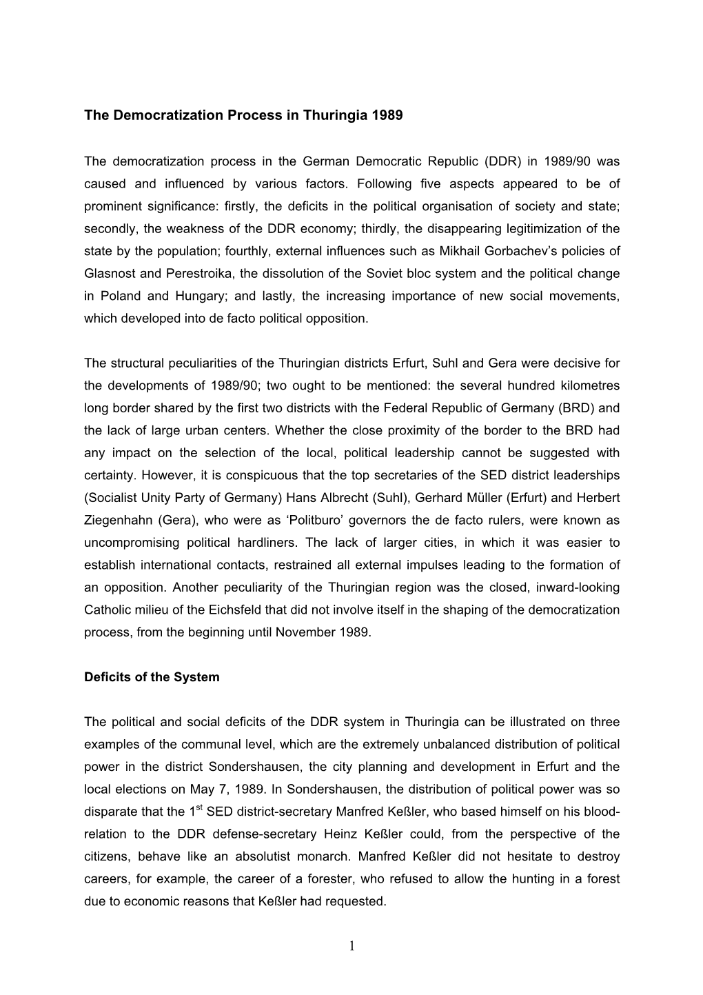 1 the Democratization Process in Thuringia 1989