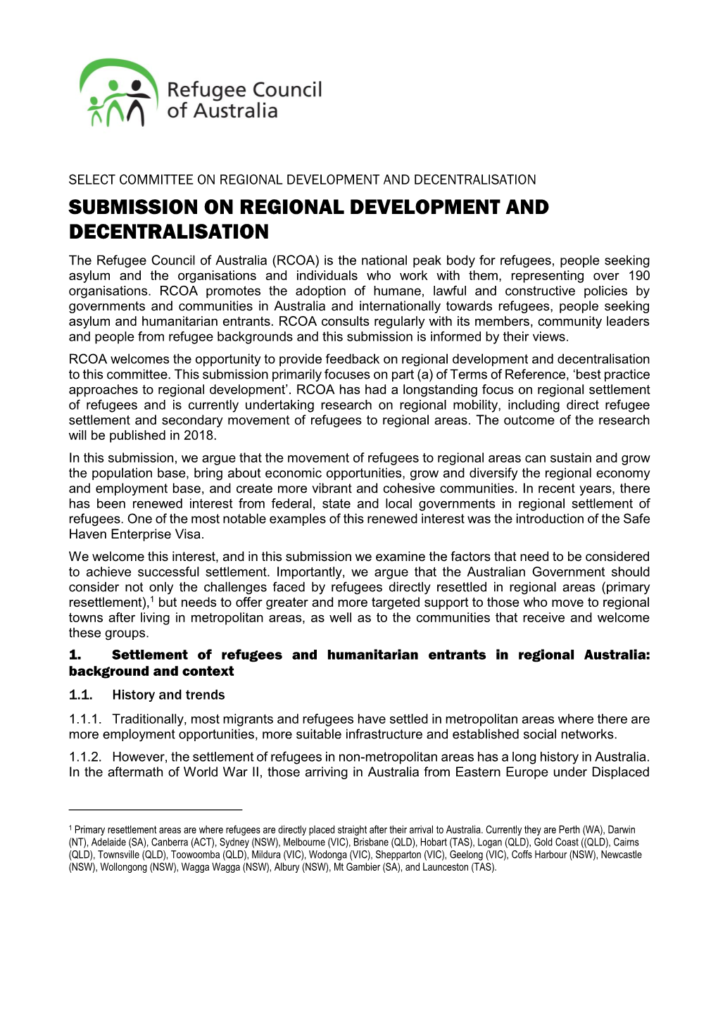 Submission on Regional Development And