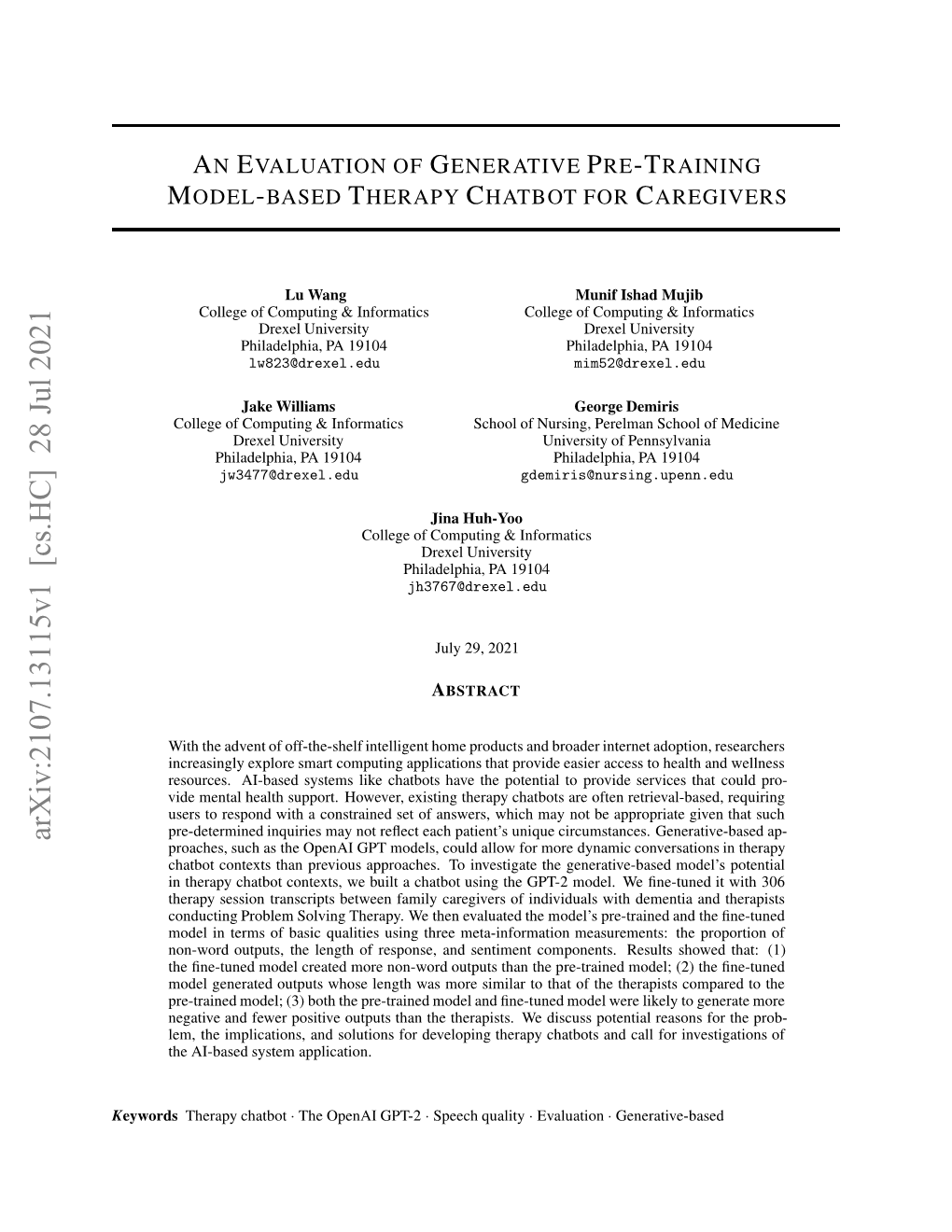 An Evaluation of Generative Pre-Training Model-Based Therapy