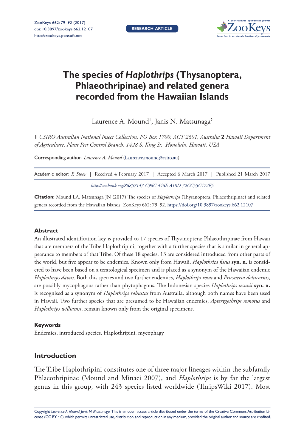 Thysanoptera, Phlaeothripinae) and Related Genera