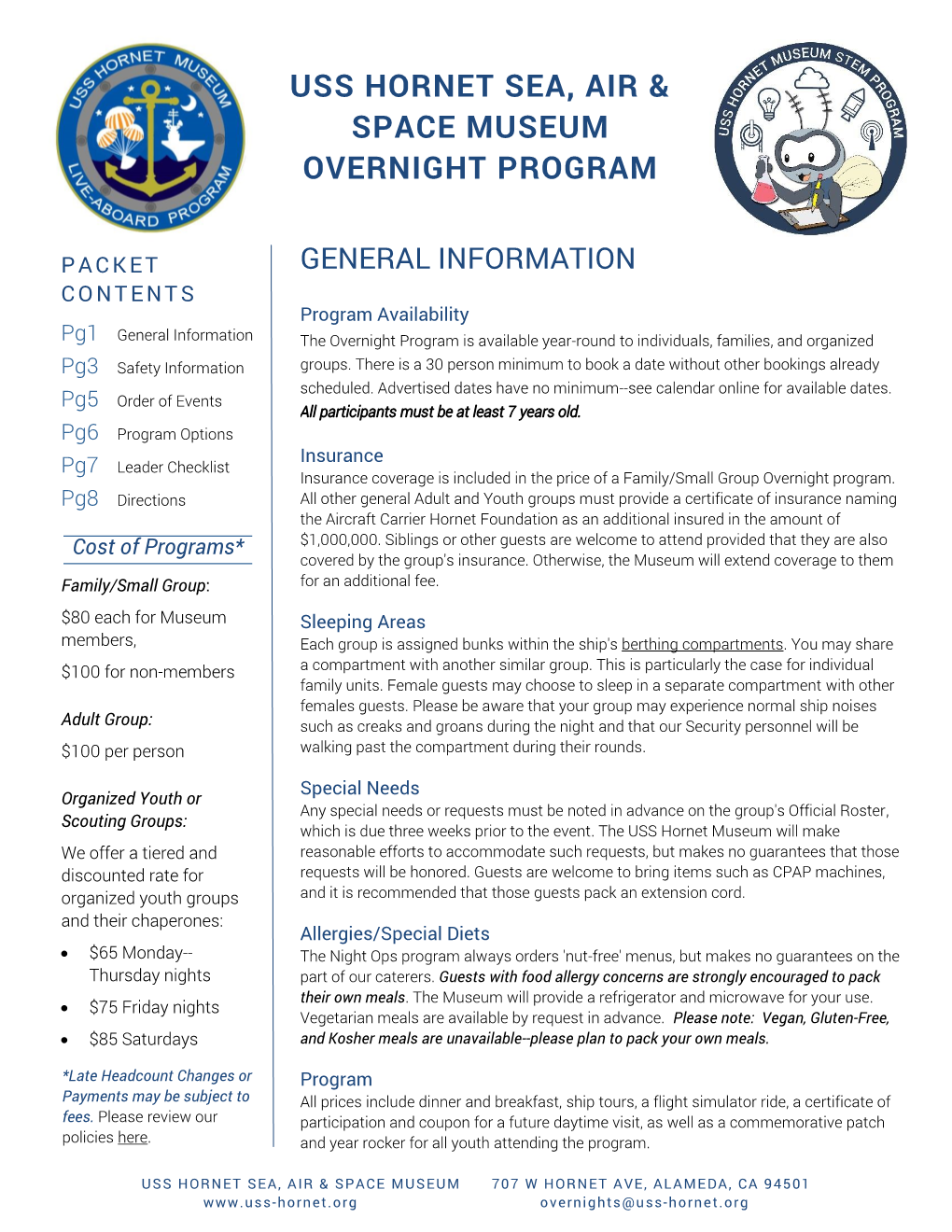 Uss Hornet Sea, Air & Space Museum Overnight Program