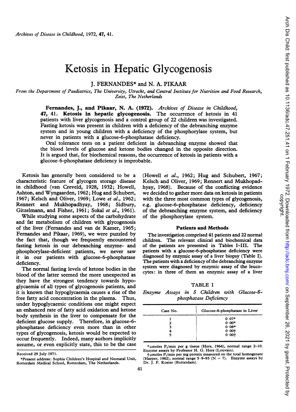 Ketosis in Hepatic Glycogenosis J