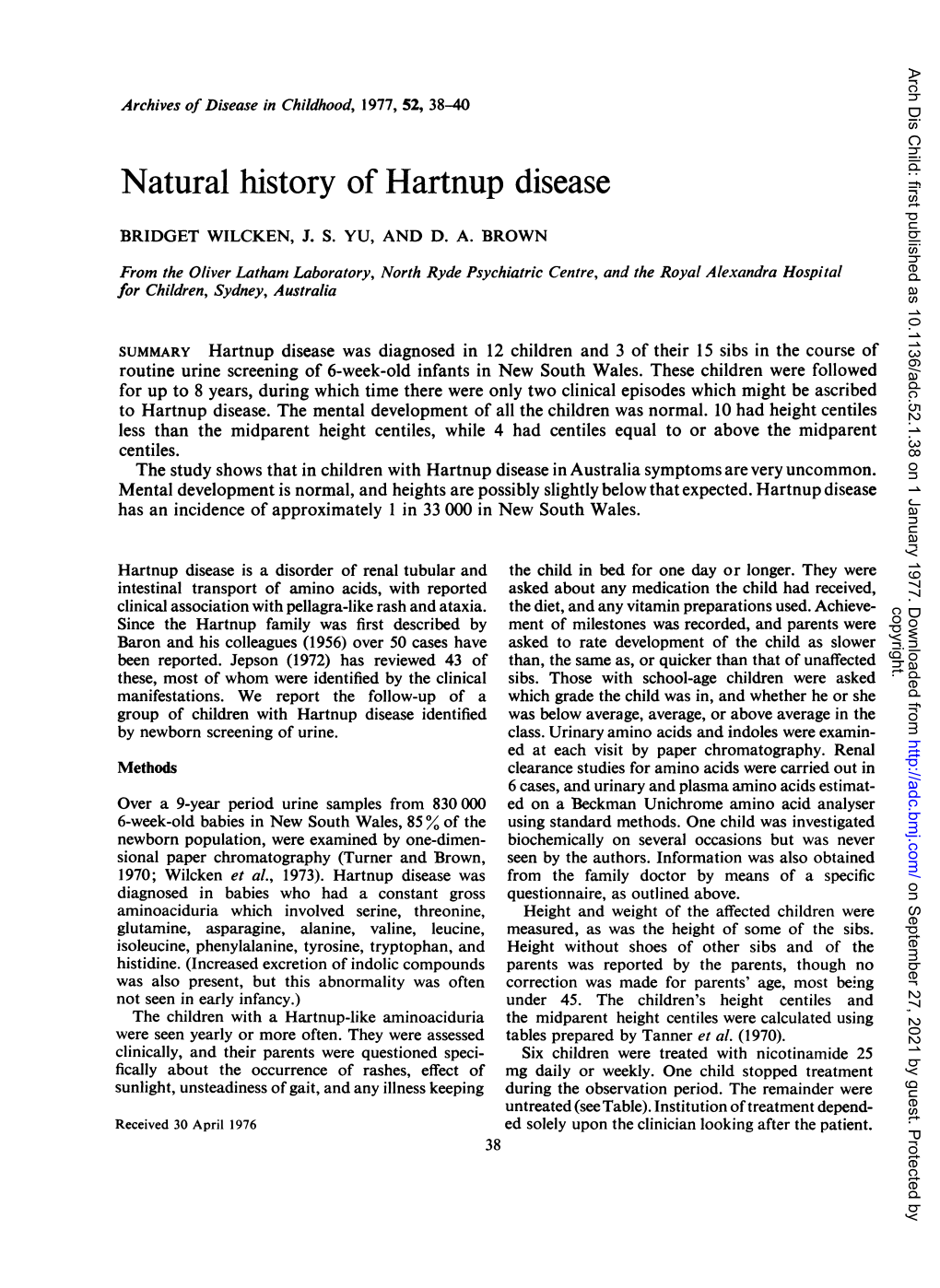 Natural History of Hartnup Disease