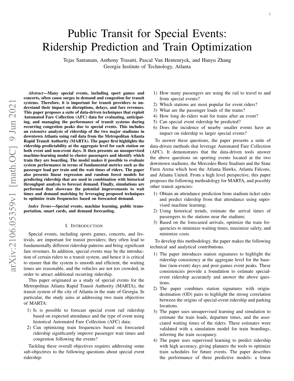 Public Transit for Special Events: Ridership Prediction and Train