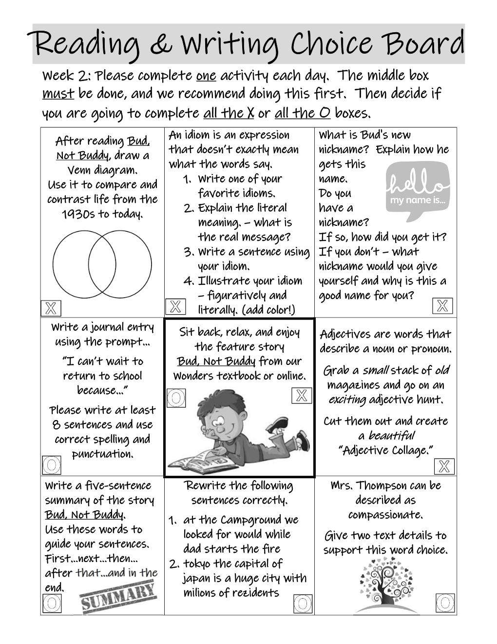 Reading & Writing Choice Board