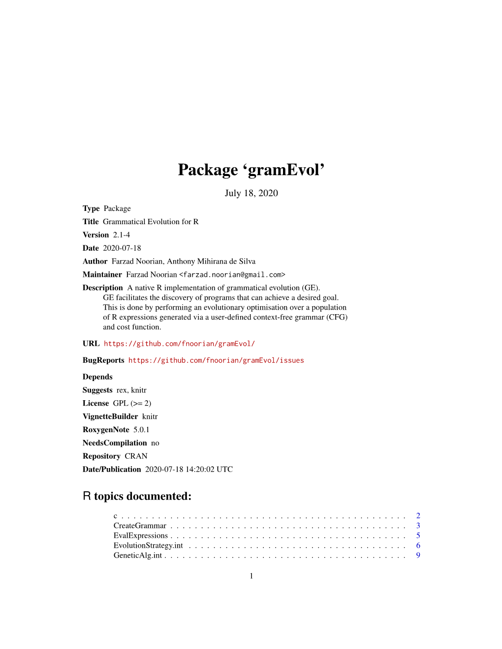 Package 'Gramevol'