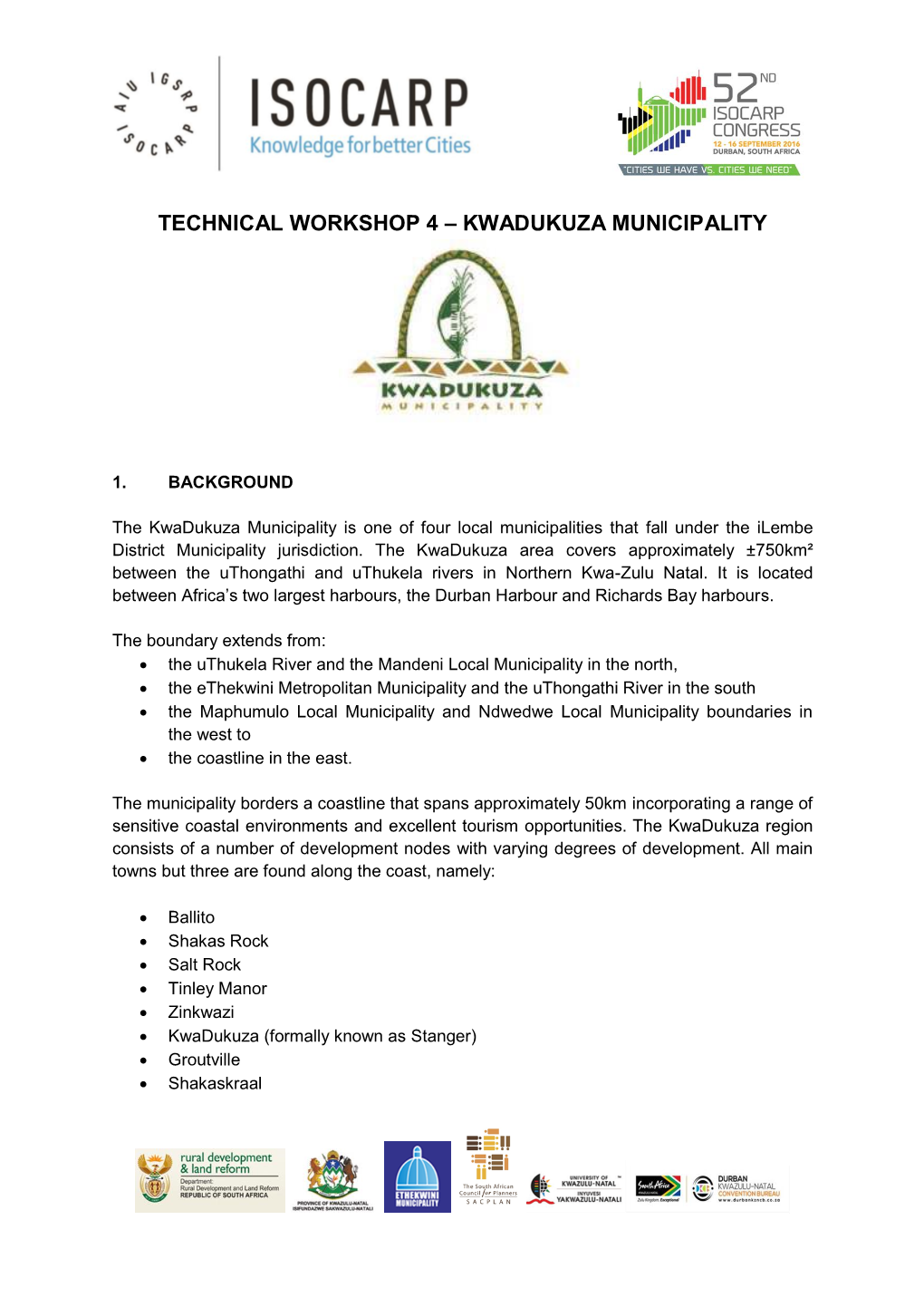 Technical Workshop 4 – Kwadukuza Municipality