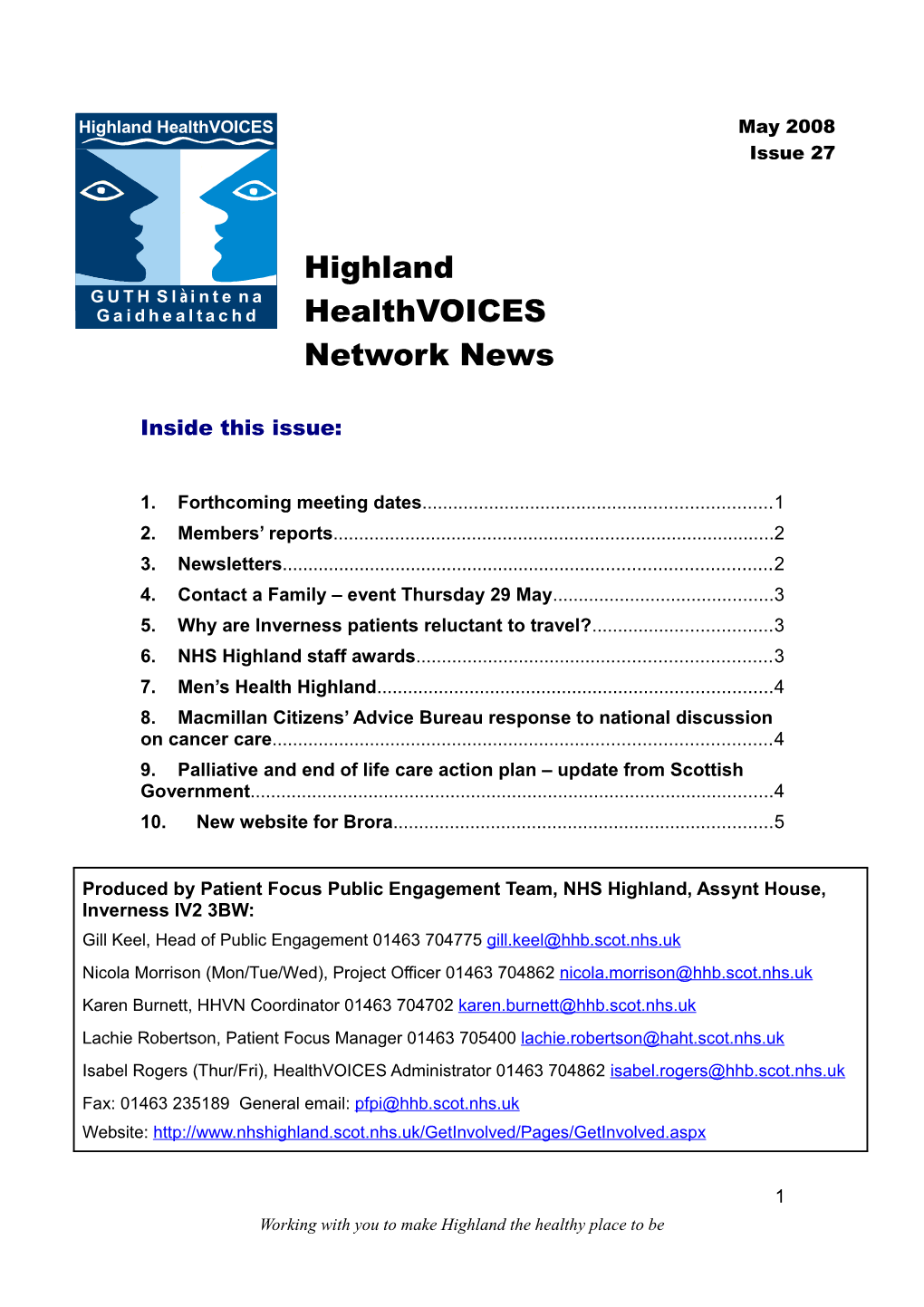 Highland Healthvoices Network News