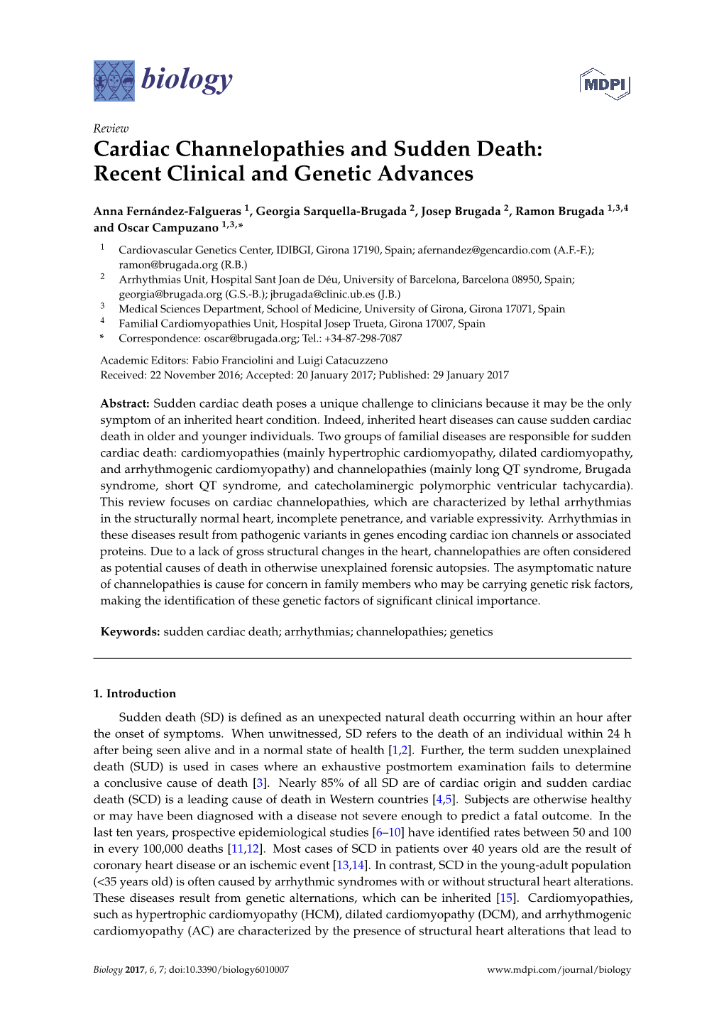 Cardiac Channelopathies and Sudden Death: Recent Clinical and Genetic Advances