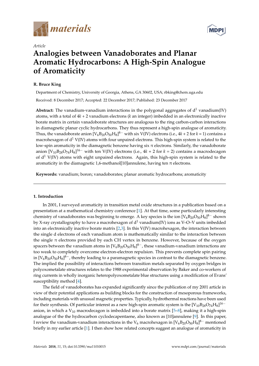 Analogies Between Vanadoborates and Planar Aromatic Hydrocarbons: a High-Spin Analogue of Aromaticity