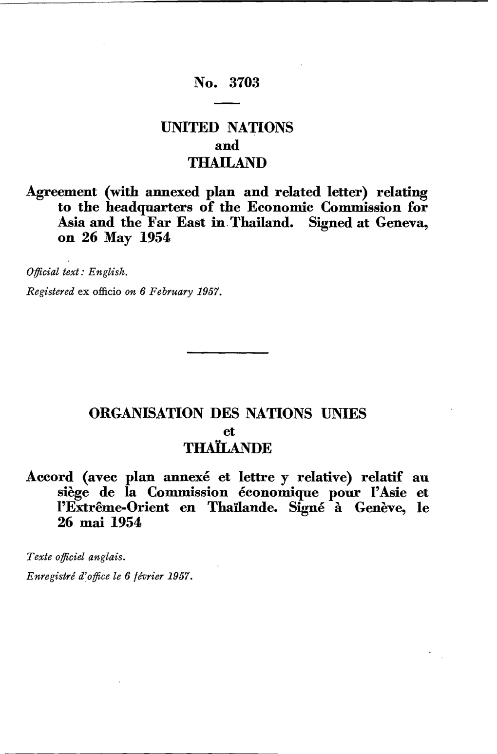 No. 3703 UNITED NATIONS and THAILAND